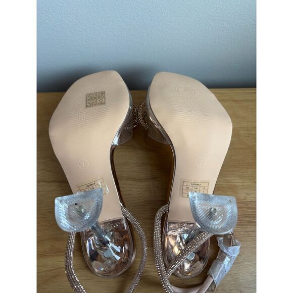 ZURIN Women's Rhinestone Bow Square Toe‎ Clear High Heels Size7 NWT - Picture 5 of 5